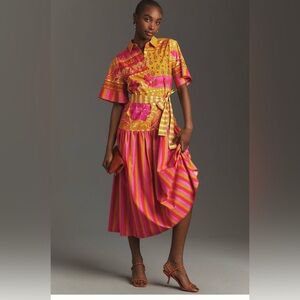 FARM-RIO x Anthropologie Tie-Waist Midi Shirtdress